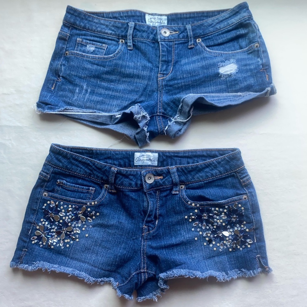 Aeropostale Blue Distressed and Embellished Jean Shorts‎